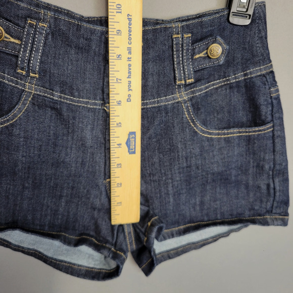 Mindcode Shorts Womens Medium Blue Denim High Rise Skinny Button Front Pocket - Picture 9 of 13